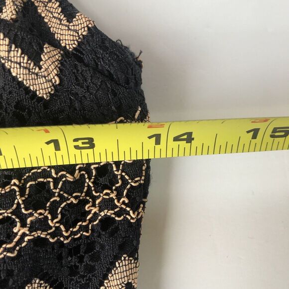 Forever 21 Juniors Sleeveless Black Gold Zig Zag Crochet/Lace Mini Dress Small - Picture 5 of 13